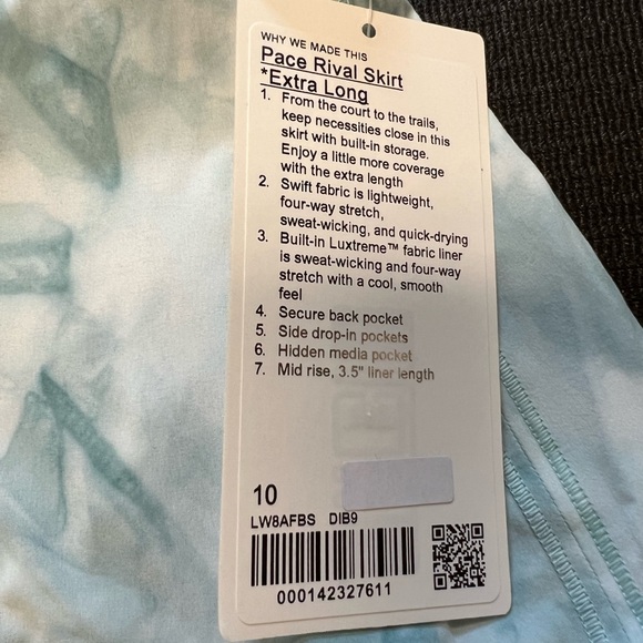 LULULEMON PACE RIVAL SKIRT/SKORT EXTRA LONG-DIAMOND DYE WHITE SHEER BLUE SILVER - Picture 13 of 16